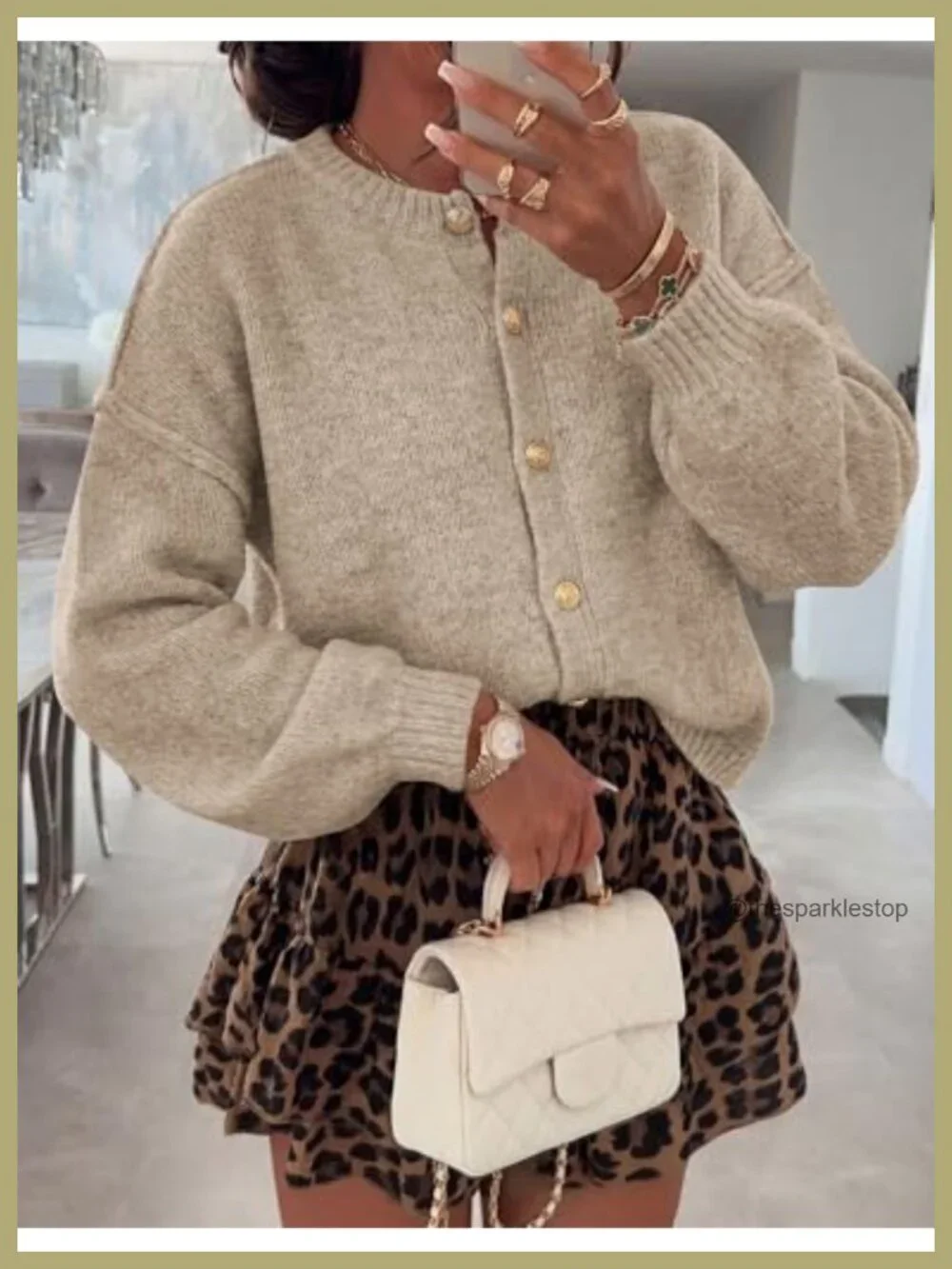 Chunky Knit Cardigan Sweater Women's Button Up Lantern Sleeve